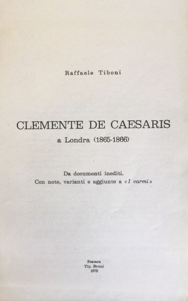 CLEMENTE DE CAESARIS a Londra (1865-1866) - 1976