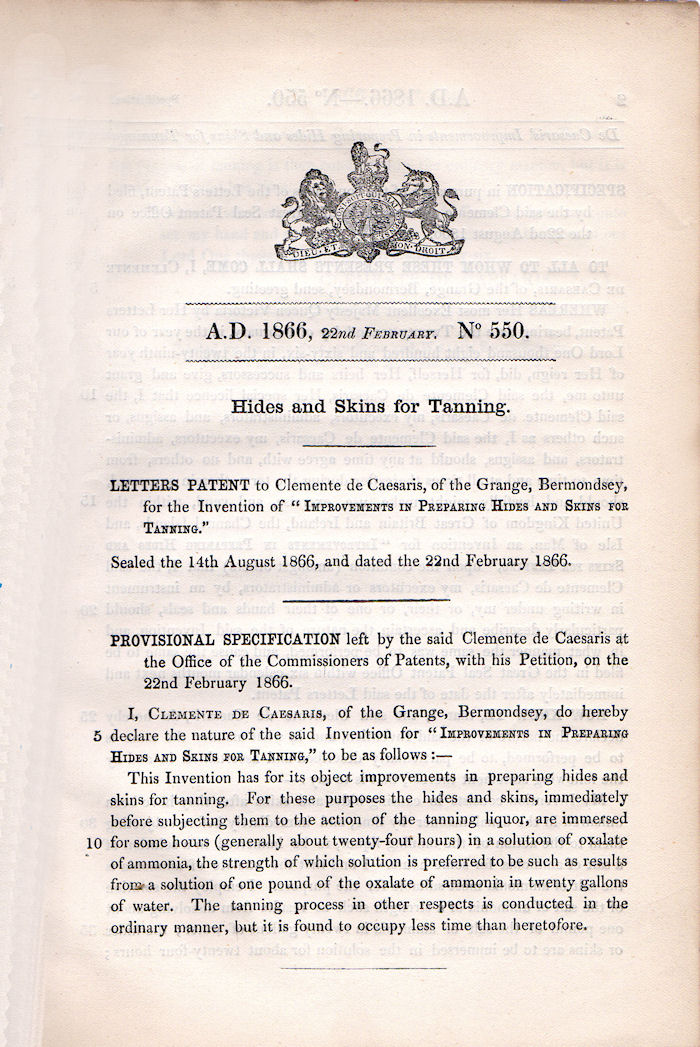 brevetto di Clemente De Caesaris