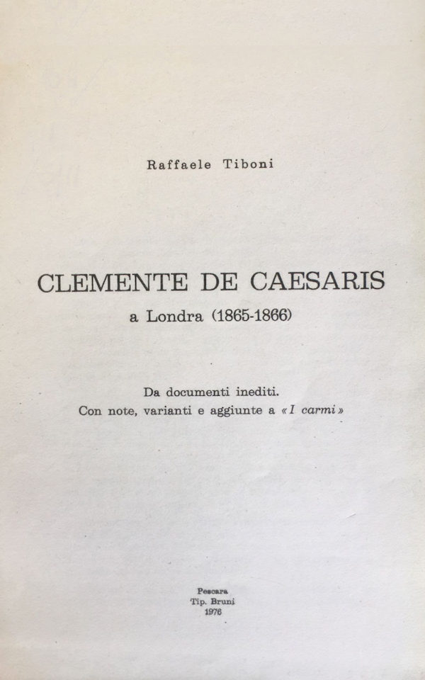 CLEMENTE DE CAESARIS a Londra (1865-1866) - 1976