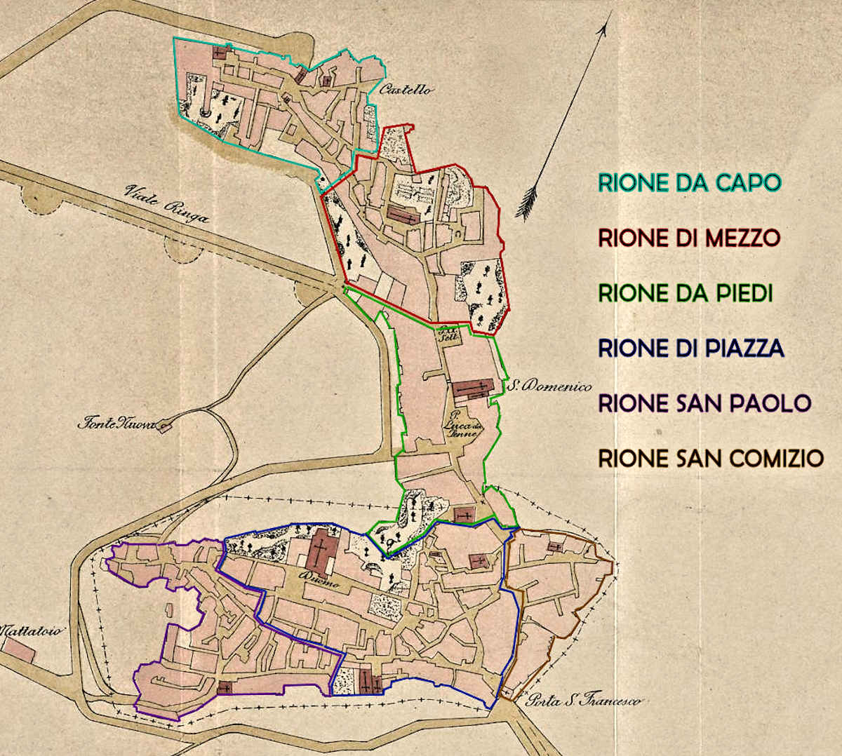 Cartina dei Rioni di Penne