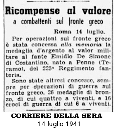 articolo del Corriere della Sera del 14 luglio 1941