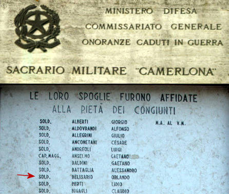 Lapide nel Cimitero Militare di Camerlona